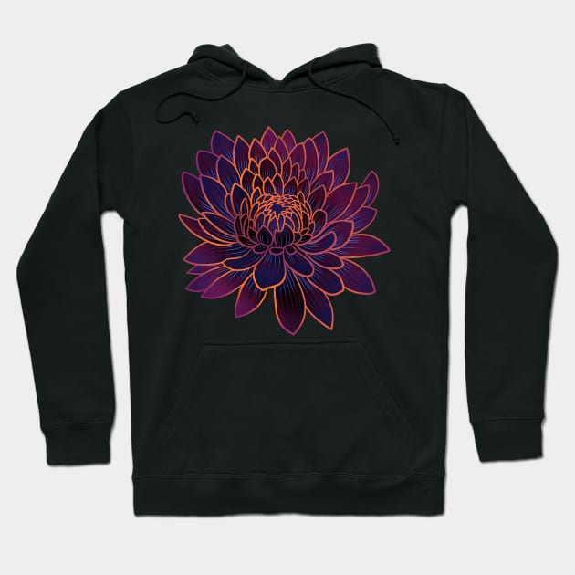 Colorful chrysanthemum or Mums flower drawing - faded orange with purple and blue lines in the petals. Hoodie by DaveDanchuk